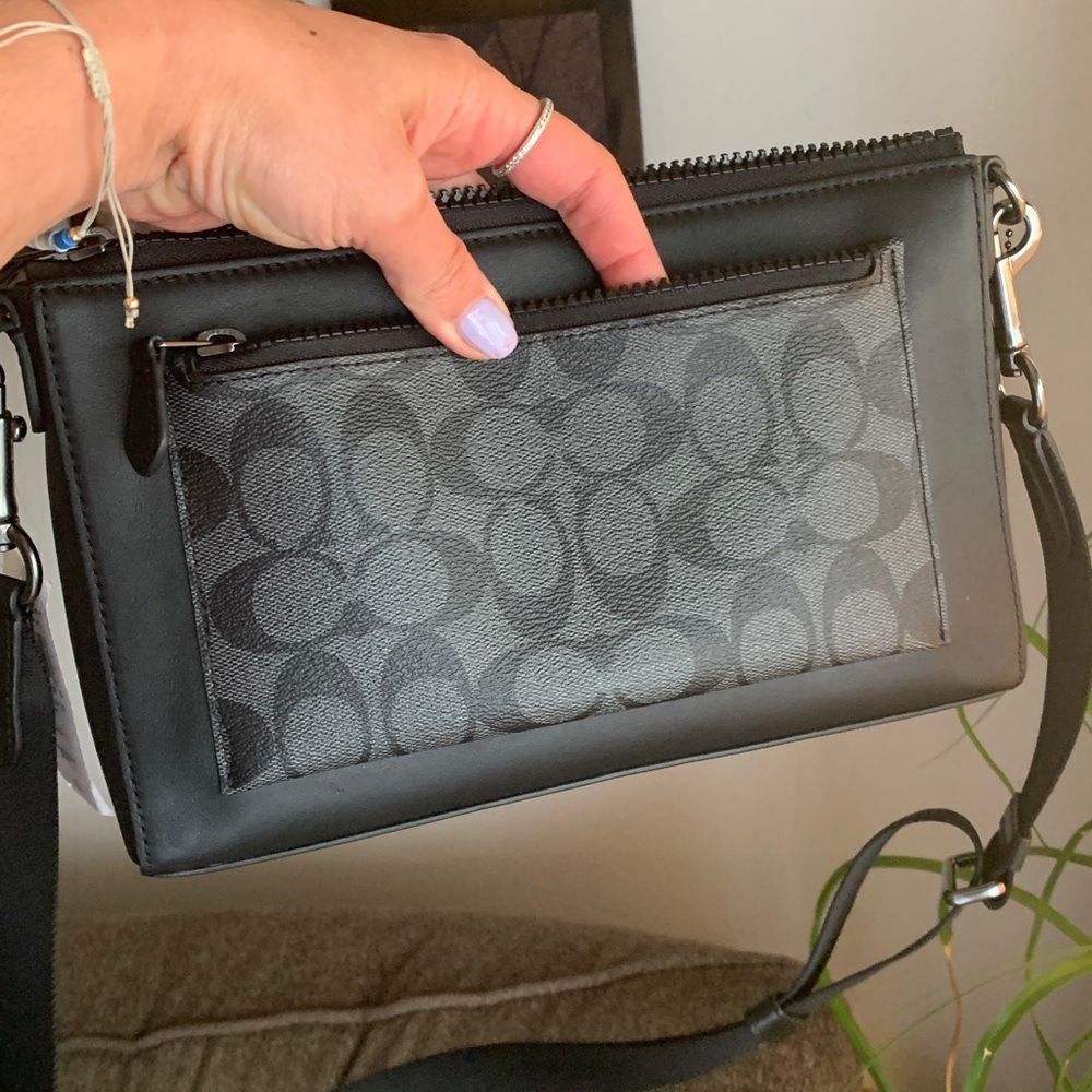 Authentic COACH Signature coated leather/Calf leather top zip Crossbody (unisex) - Picture 2 of 13